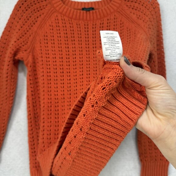 Talbots Sweater Womens Medium Orange Cotton Pointelle Open Knit Raglan Crewneck - Picture 6 of 8